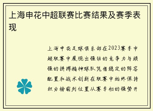 上海申花中超联赛比赛结果及赛季表现